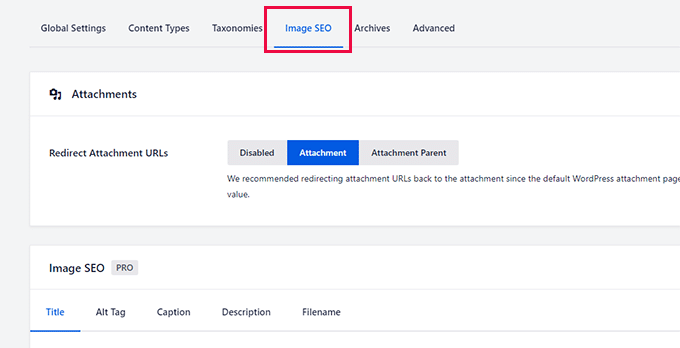 Image SEO settings in All in One SEO for WordPress
