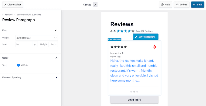 Customizing the content in a review feed