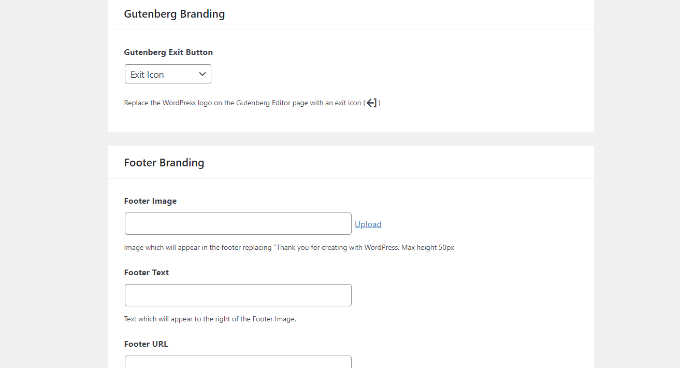 Gutenberg and footer branding settings