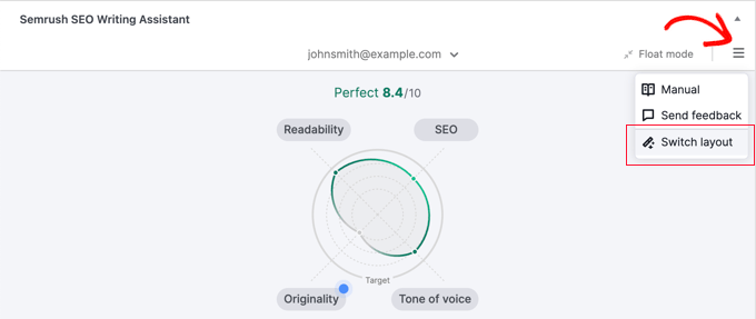 SEO Writing Assistant Switch Layout