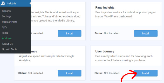 Install the user journey addon