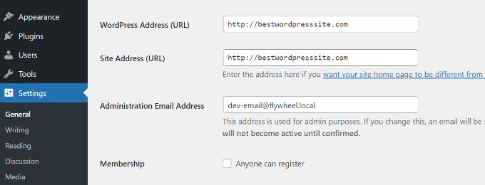 Ensure WordPress and site address are same