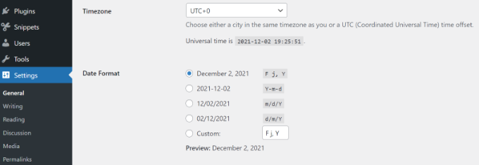 Edit the timezone settings