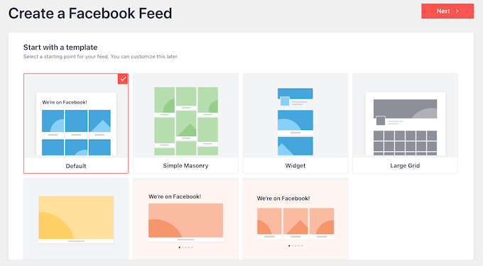 Choosing a template for your Facebook review feed