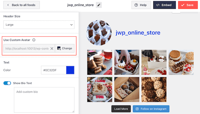 Adding a custom Instagram avatar in WordPress