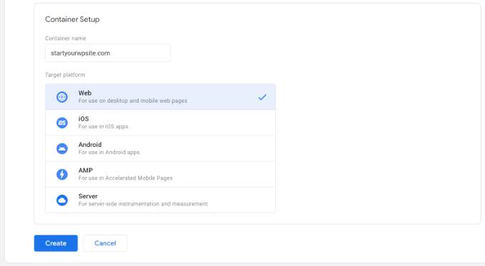 Create account in tag manager