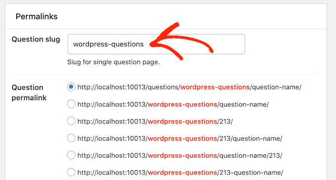 Changing the permalink settings on a Q&A WordPress website