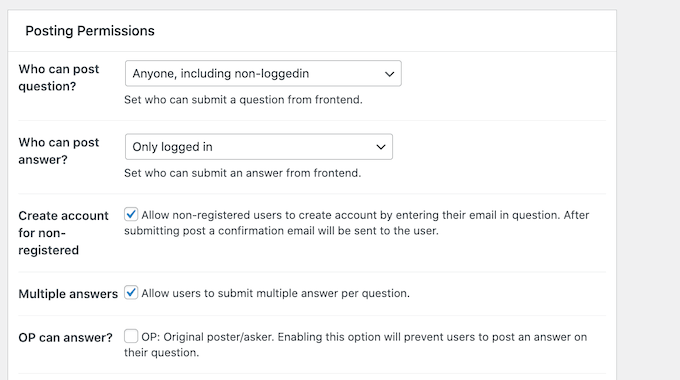 The user access control settings