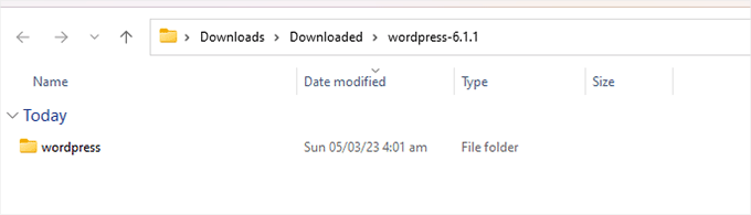 WordPress folder extracted