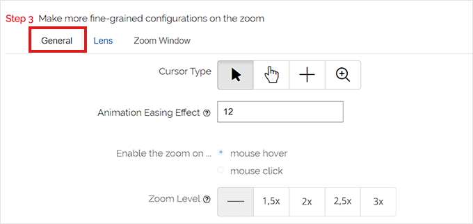 Configure General tab settings in step 3