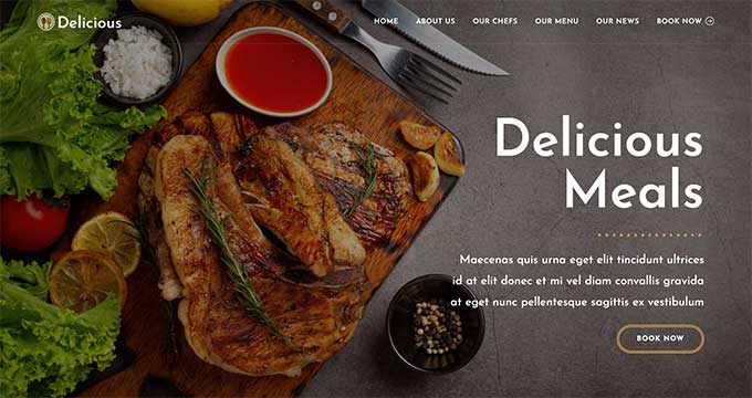 An example of a restaurant menu, created using WordPress