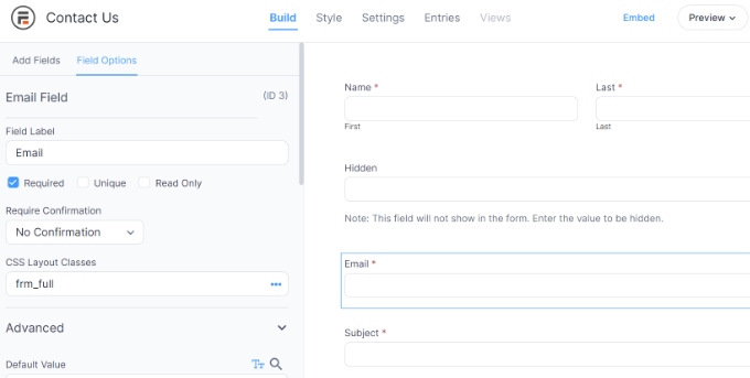 Edit existing fields in Formidable Forms