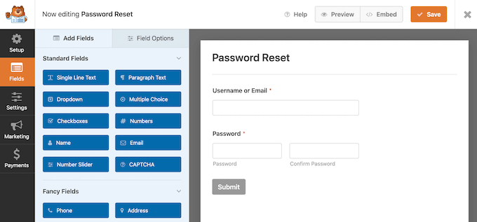 The WPForms drag and drop form editor