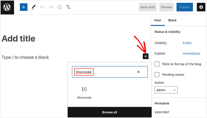 Adding a shortcode block to WordPress