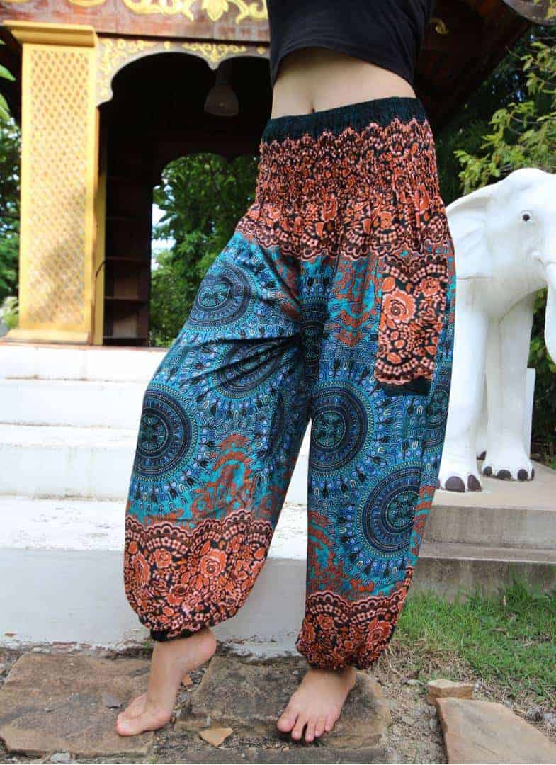 Plus Size Hippie Pants Boho Yoga Pants Harem pants Flower in Turquoise  Orange - LaFactory