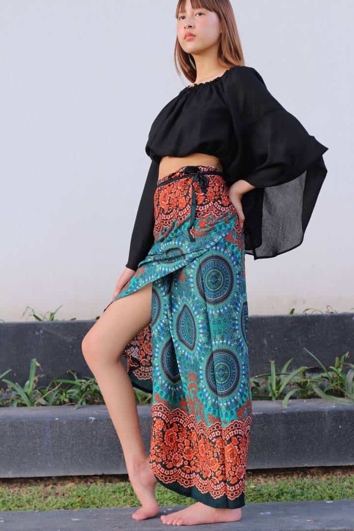 Maxi Wrap Skirt Boho Flared Skirt Womens Long Skirt Beach Cover Bohemian  Clothing Floral Green Design - LaFactory