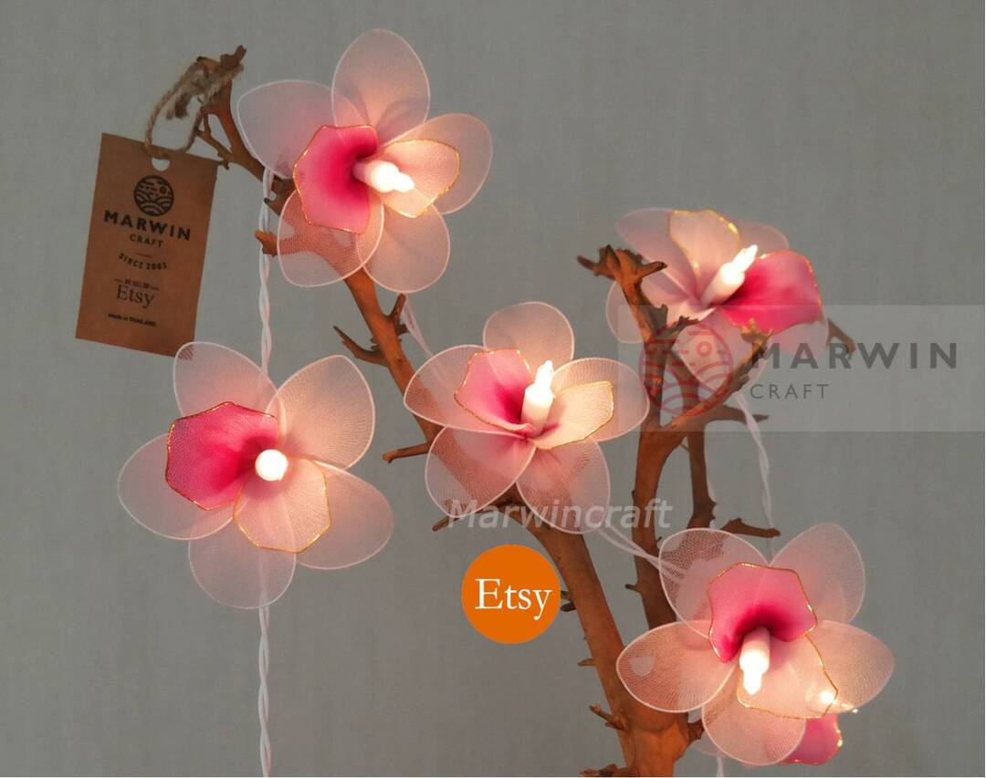 20 Light Pink Orchid String Lights Flower Fairy Lights Bedroom