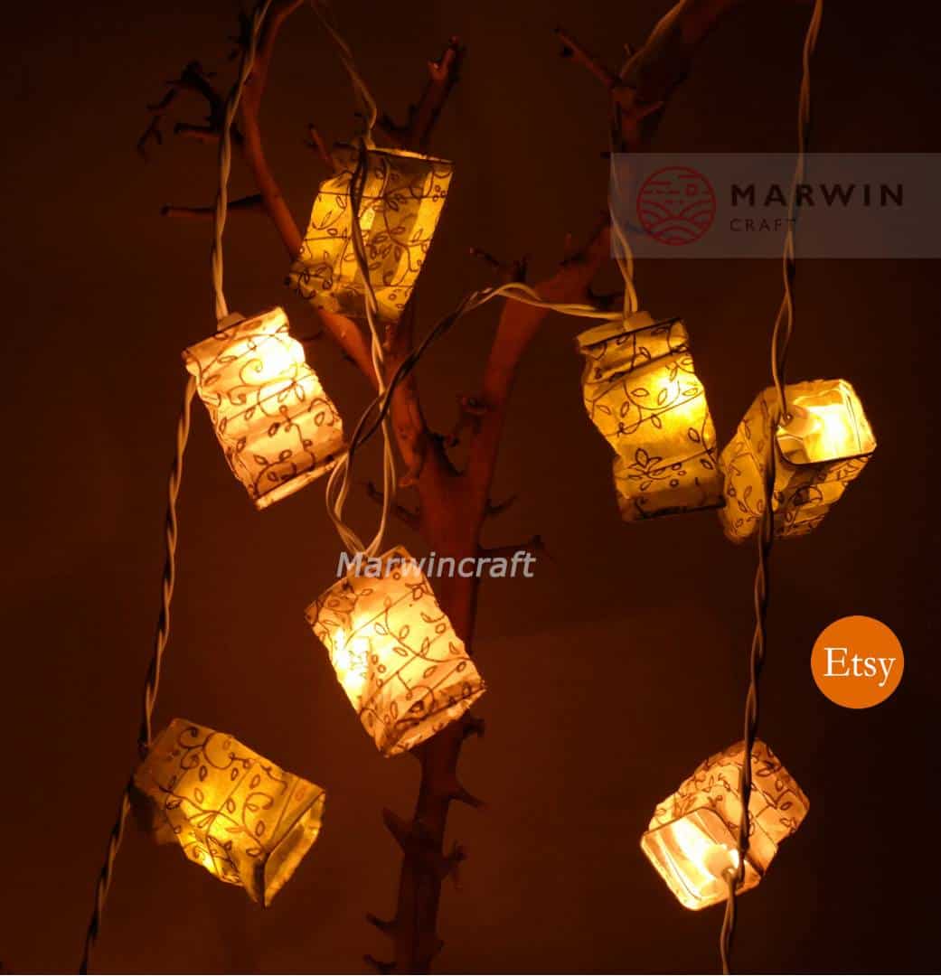 Green Golden String Lights Japanese Paper Lantern Fairy Lights