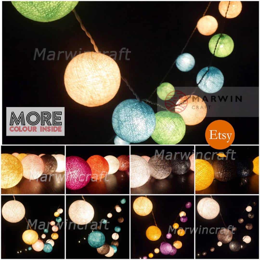 45 Colour Options String Lights Cotton Balls Fairy Lights Bedroom Home Decor Living Room Wall Hanging Lights Decor Dorm 20 35 Battery Plug
