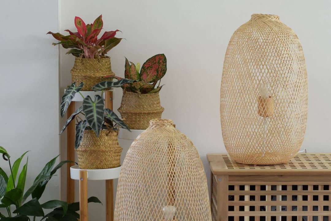 Bamboo Floor Lamp - Handmade Wooden Standing Light Thai Fishing
