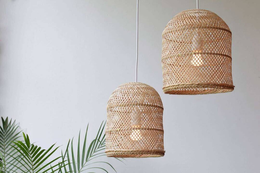 Bamboo Pendant Lights - Handmade Wooden Lampshade Hanging Repurposed Fishing  Trap Basket, Hanging Natural Woven Boho Rustic Lamp Set Rope - LaFactory