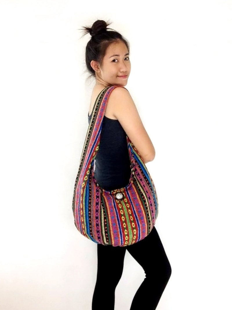 Woven Bag Purse Tote Women bag Thai Cotton Bag Hippie bag Hobo bag Boho bag  Shoulder bag Elephant button Everyday bag Short Strap (WF34) - LaFactory