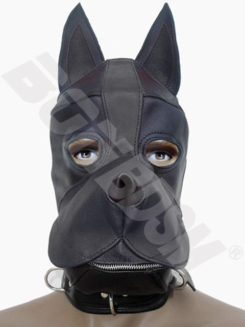 GENUINE WHITE LEATHER PUPPY MASK With Mouth GAG BONDAGE DOG HOOD 