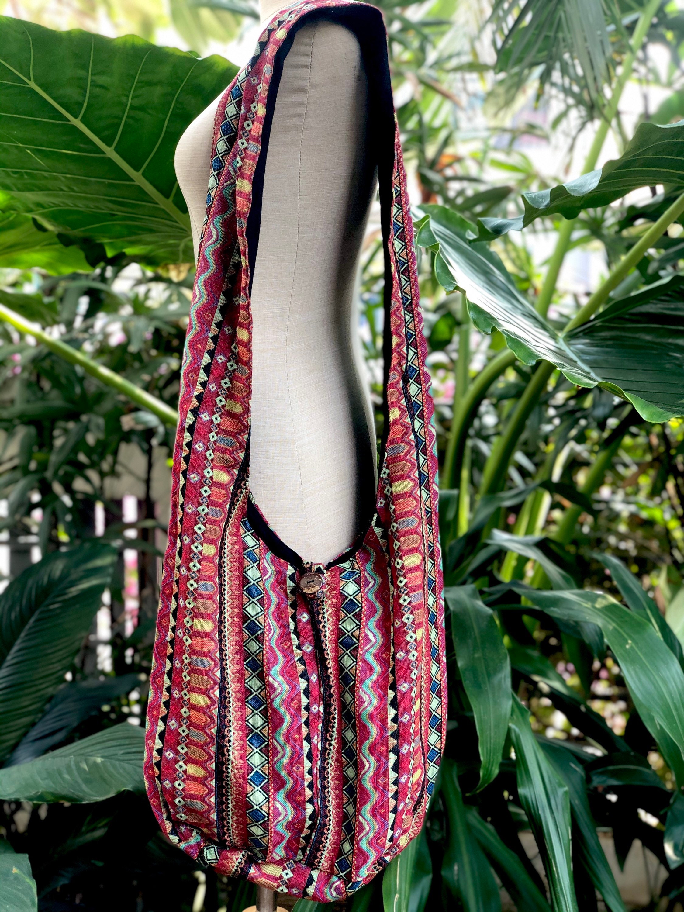 Crossbody cotton bag Boho Sling bag Hippie Ikat Aztec style woven Nepali  drug rug colorful fabric for men women festival gift bohemian gypsy