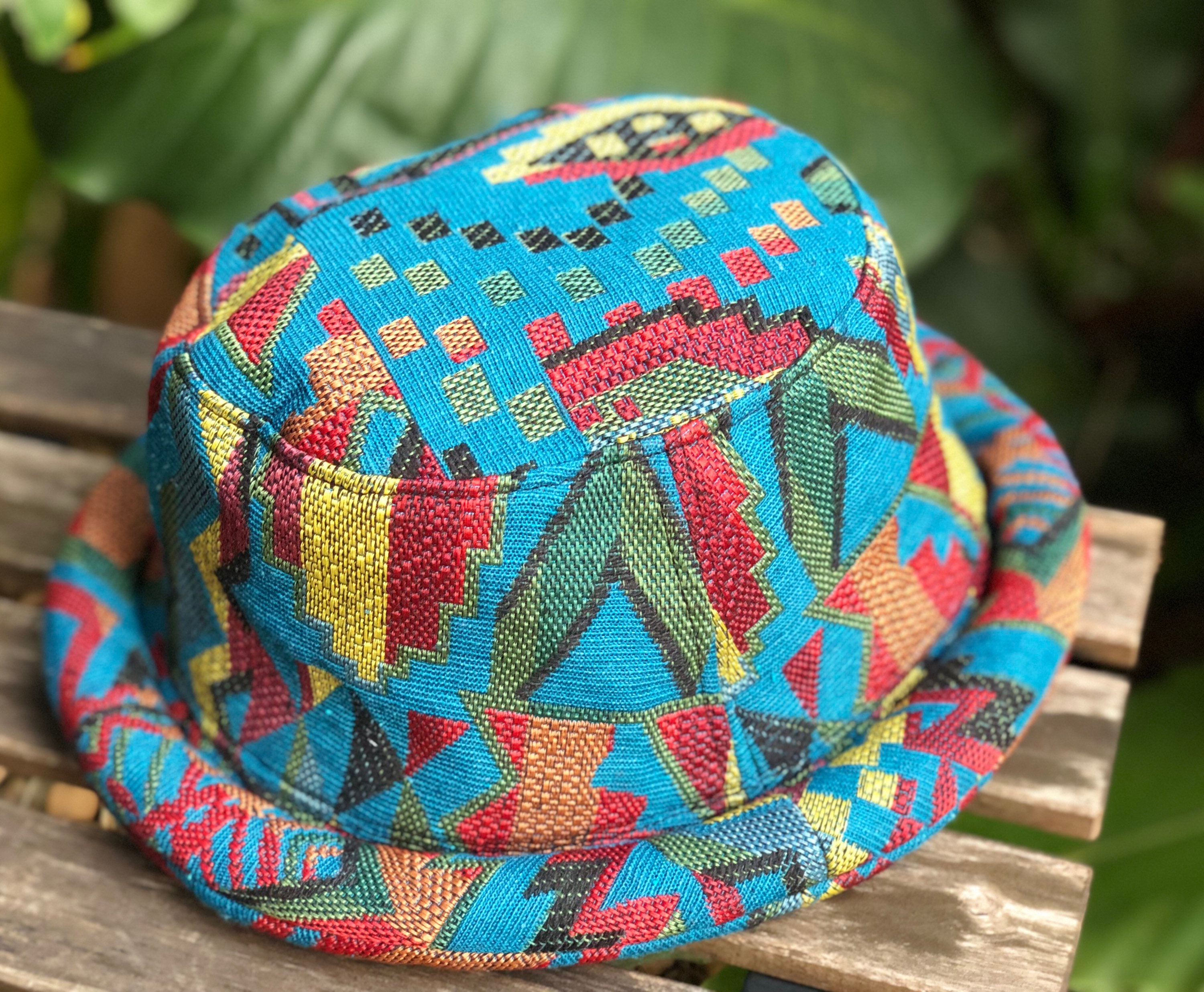 Geometric Bucket Hat Cotton Woven Hat Aztec Ikat Style Boho Hippie