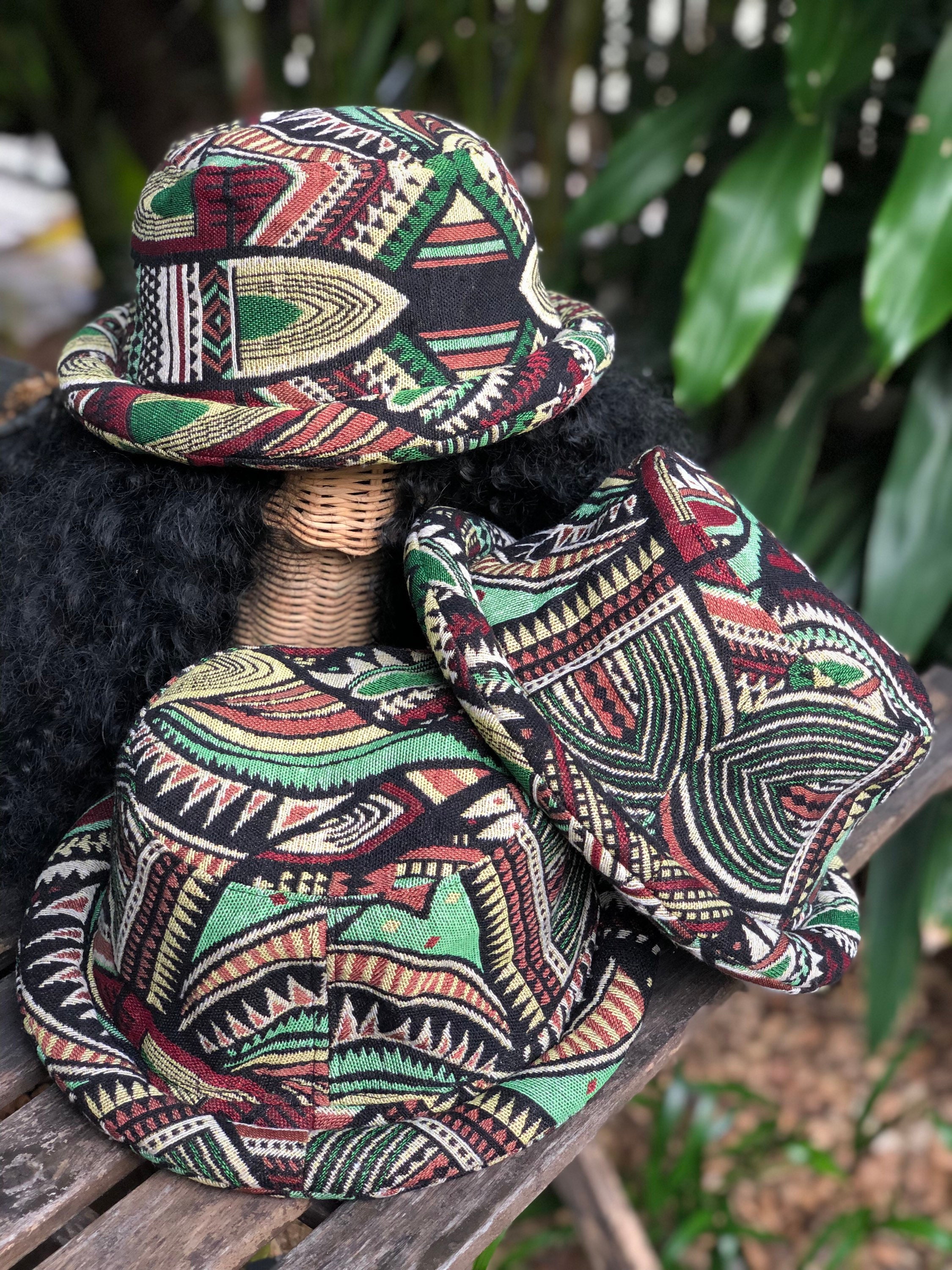  multicolor Cotton Hat Ethnic Bohemian Aztec Hippie style Roll brim  hat Festival Rave outfit men Gypsy women Linen Bucket round hat -  LaFactory: la seule marketplace avec une âme