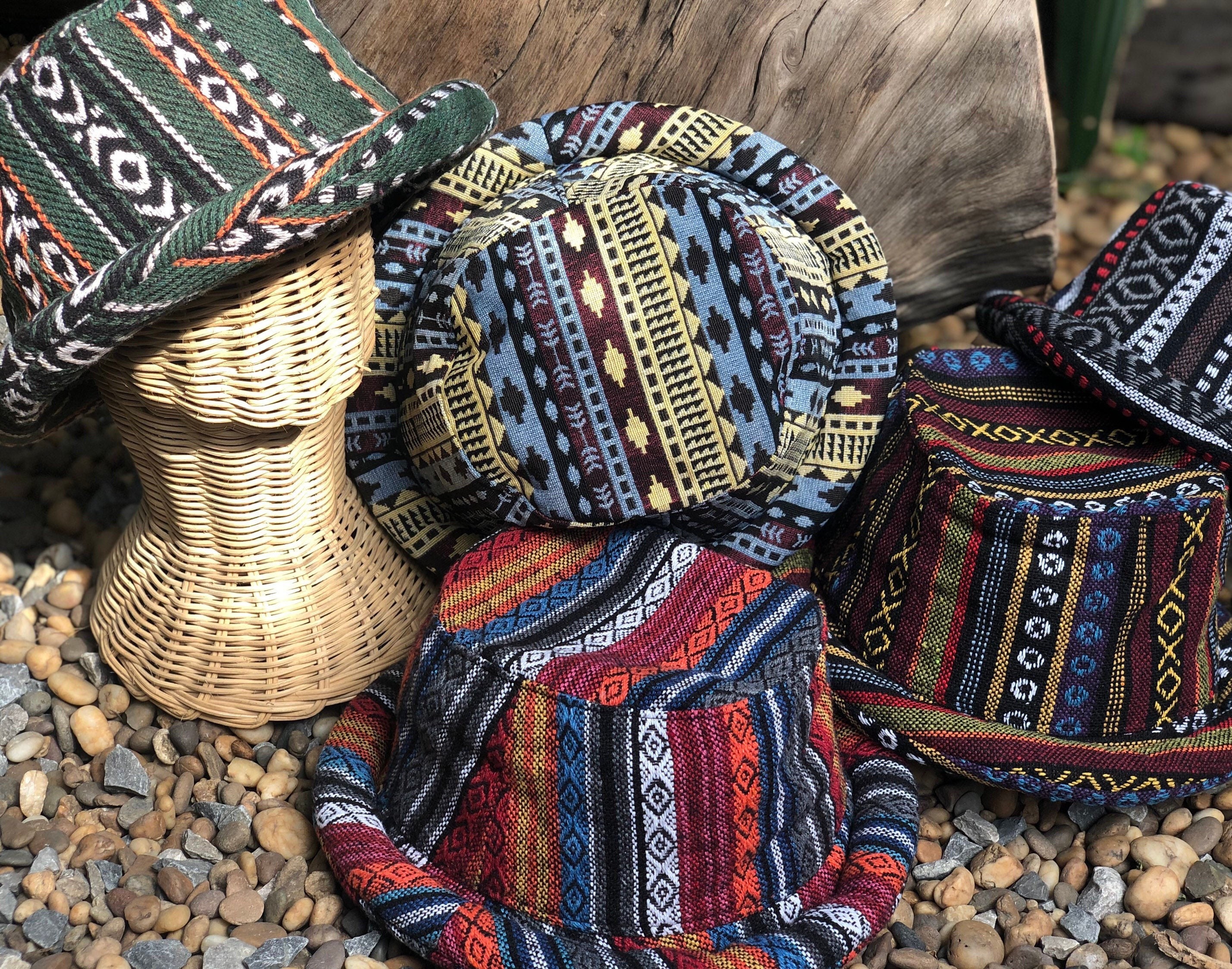 Geometric Bucket Hat Cotton Woven Hat Aztec Ikat Style Boho Hippie