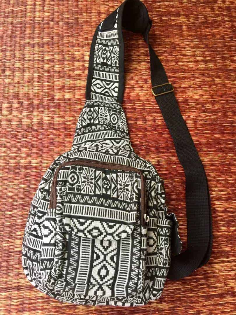 Ethnic Style Fabric Crossbody Bag, Boho Stripes Pattern Shoulder