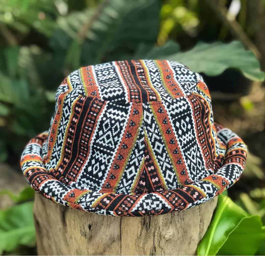 Ethnic Hippie Bucket Hat boho Roll brim Drug rug Woven Nepali Ikat