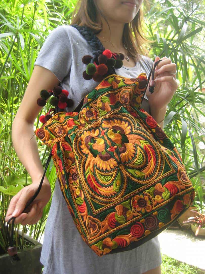 Hmong Old Vintage Style Ethnic Thai Boho Shoulder Medium Tote Bag