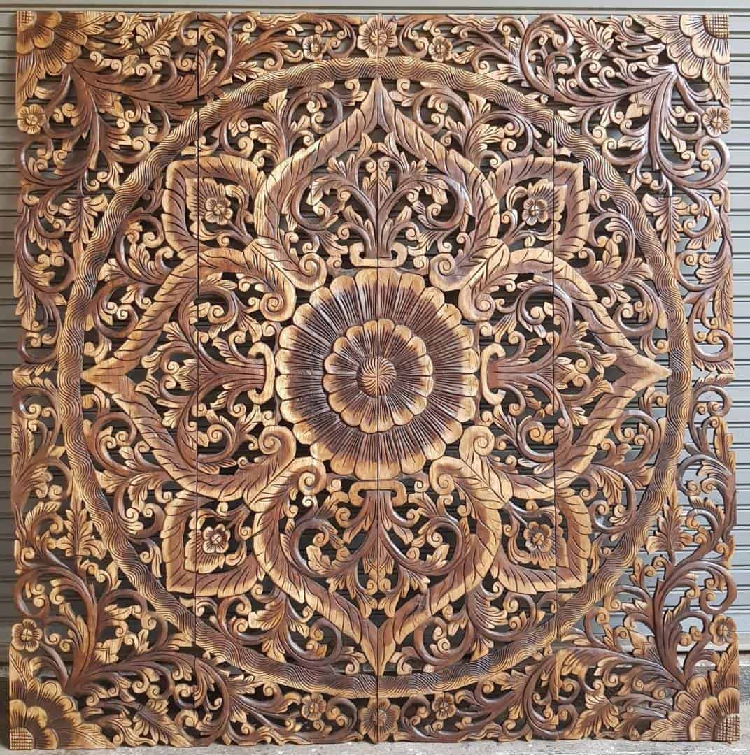 Art And Decoration Wall 76 Large California King Size Bed Thai Wood Carving Bohemian Headboard Lotus Mandala Carved Wooden Panels White Washed Flower The Only Marketplace White Washed Wall Art Flower, California King Bed Headboard Dimensions
