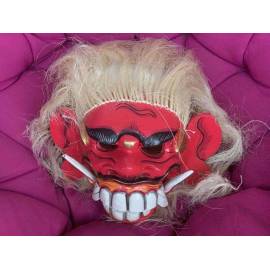 Barong lion mask from Bali, white yellow hairs and red makeup-