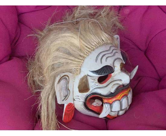 Barong lion mask from Bali, white and red makeup-